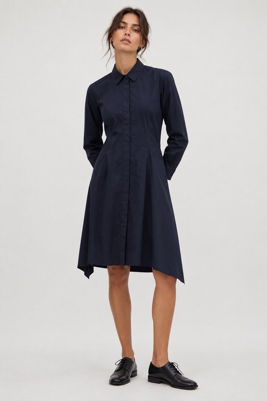 COS Shirt Dress 4 Navy Cotton Blend Long Sleeve Pockets Minimalist Scandinavian